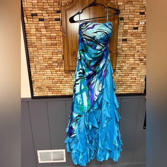 Vintage Y2K style Dresses by DEB aqua ruffle mermaid style beaded gown size 3/4 - Picture 1 of 7